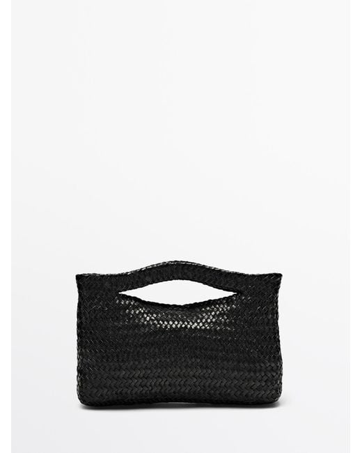 MASSIMO DUTTI Black Woven Nappa Leather Mini Bag