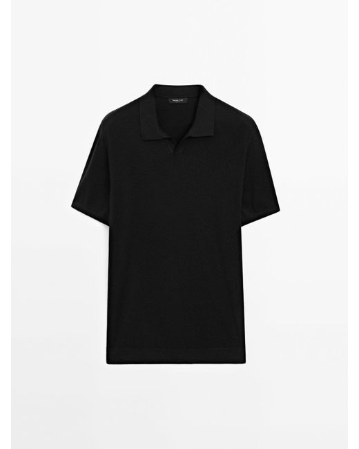 MASSIMO DUTTI Polotrui Met Korte Mouw En V-Hals in het Black voor heren