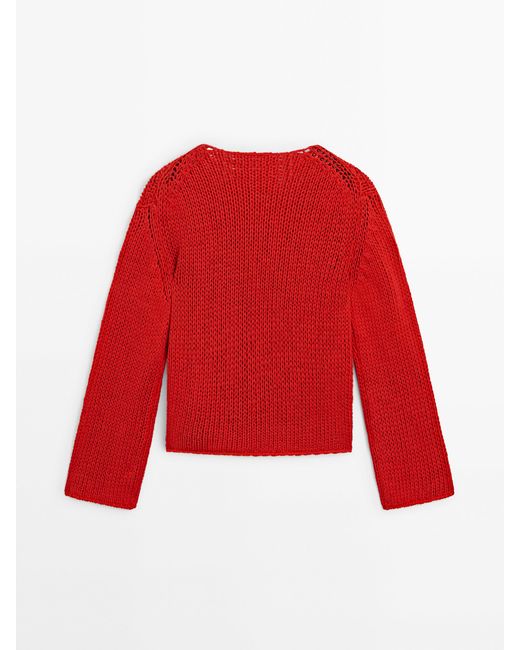 MASSIMO DUTTI Red Crew Neck Knit Sweater
