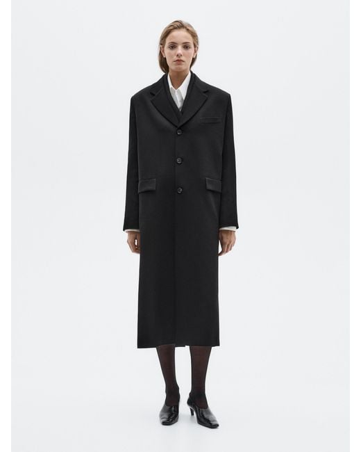 MASSIMO DUTTI Black Long 100% Wool Coat