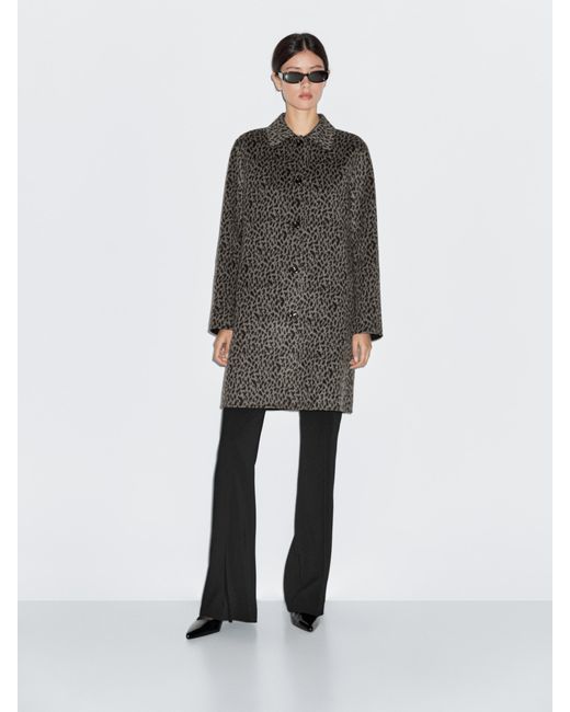 MASSIMO DUTTI Gray Mantel Aus Wollmischgewebe Mit Animalprint