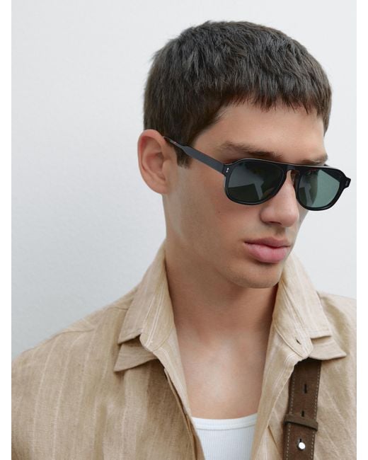 MASSIMO DUTTI Black Aviator Sunglasses for men