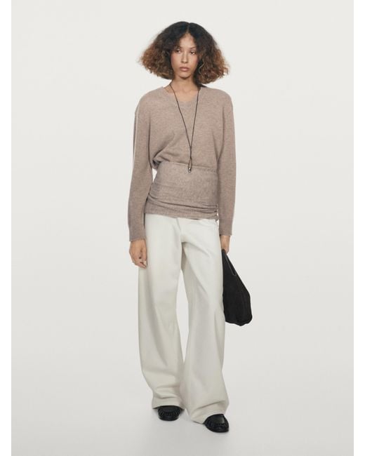 MASSIMO DUTTI Natural V-Neck Jumper With Elbow Patches