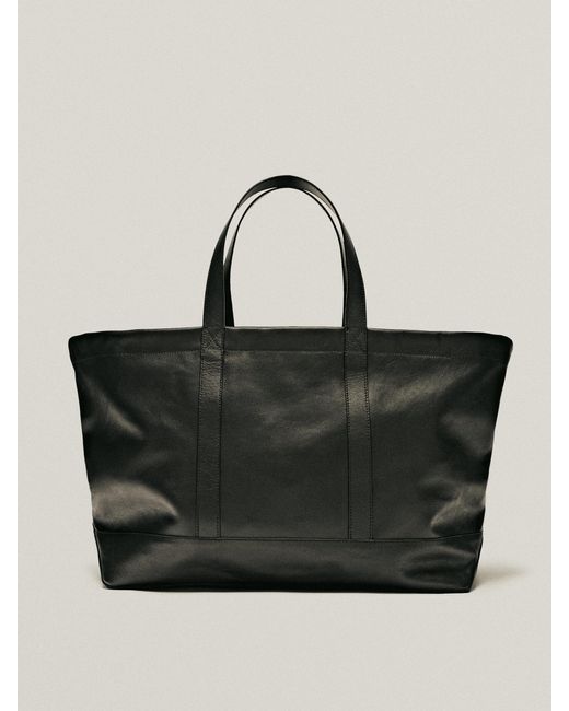 MASSIMO DUTTI Black Nappa Leather Weekender Bag for men