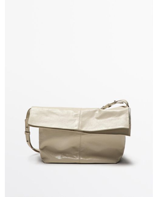 Sac Flap Craquelé En Cuir Nappa MASSIMO DUTTI en coloris White