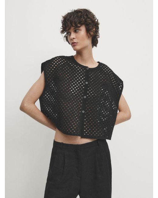 ◆Massimo Dutti◆ Whole pattern crochet cape Cutwork crochet cape · Aubergine · Sweaters | Massimo Dutti