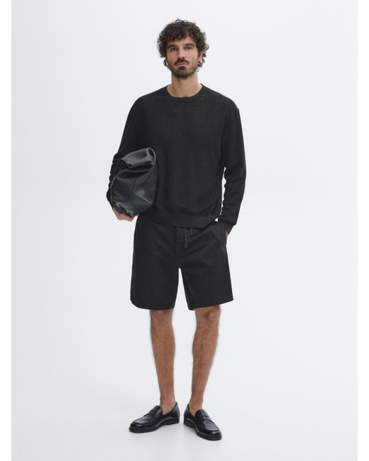 MASSIMO DUTTI Bermudas Aus Baumwoll-Leinenmischgewebe Mit Kordeln in Black für Herren