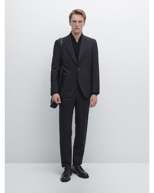 MASSIMO DUTTI Blue Check Wool Suit Trousers for men