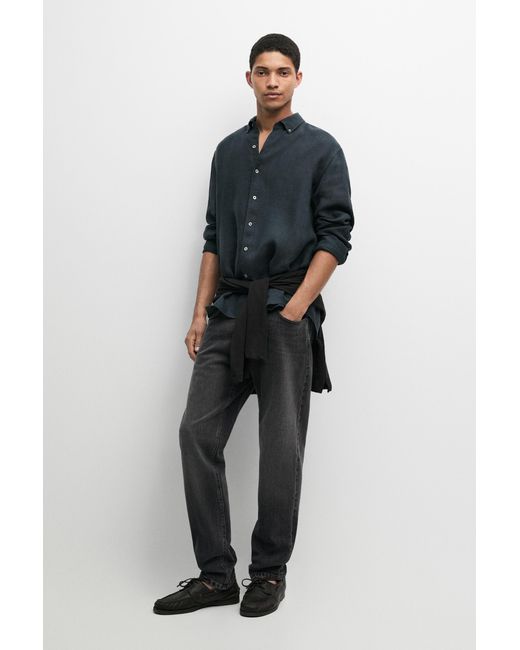 MASSIMO DUTTI Blue 100% Linen Faded Regular Fit Shirt for men
