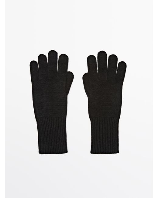 MASSIMO DUTTI Black Wool Blend Knit Gloves