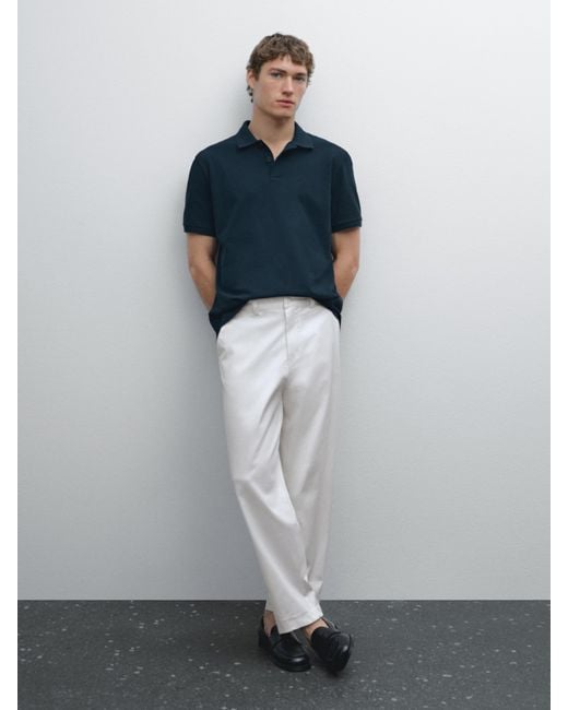 MASSIMO DUTTI Pikee-Poloshirt Aus Baumwolle Mit Mikro-Strukturmuster in Gray für Herren