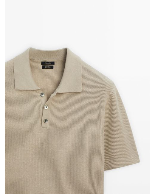 MASSIMO DUTTI Natural Textured Short Sleeve Polo Sweater for men