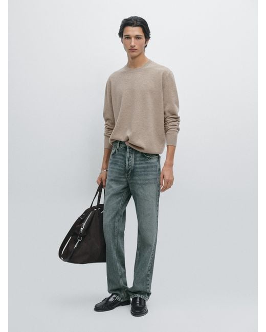 Jersey Cuello Redondo Mezcla Lana MASSIMO DUTTI de hombre de color White