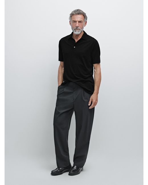 Polo À Manches Courtes En Laine Mélangée MASSIMO DUTTI pour homme en coloris Black