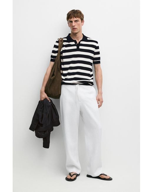 MASSIMO DUTTI White 100% Linen Jogger-Fit Pants for men