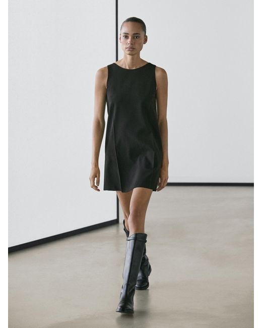 MASSIMO DUTTI Women's Black Wool Blend Mini Dress MASSIMO DUTTI Women's Black Wool Blend Mini Dress