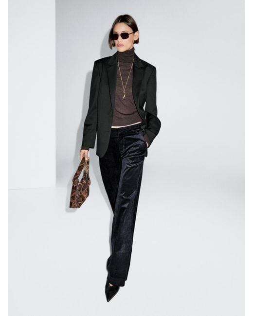 Pantalón Tiro Medio Palazzo Pana de MASSIMO DUTTI de color Negro