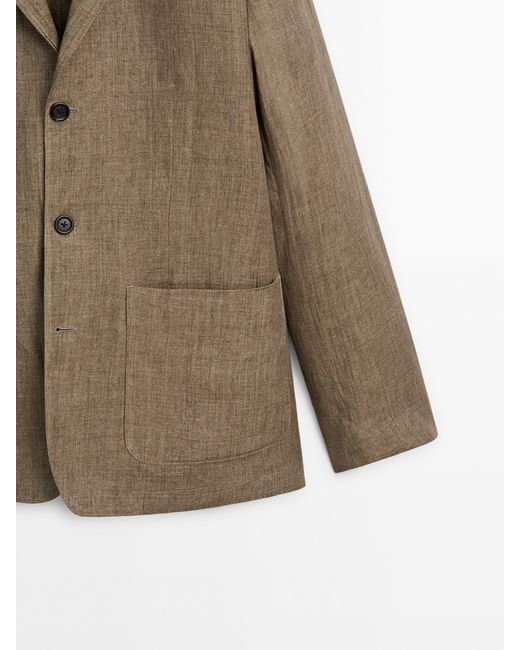 MASSIMO DUTTI Brown 100% Linen Suit Blazer for men