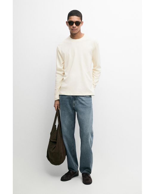 MASSIMO DUTTI White 100% Cotton Long Sleeve T-Shirt for men
