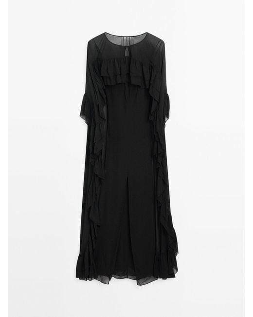MASSIMO DUTTI Black Cape Dress With Ruffles