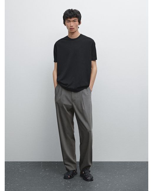 MASSIMO DUTTI Gray Relaxed Fit Trousers With Darts for men