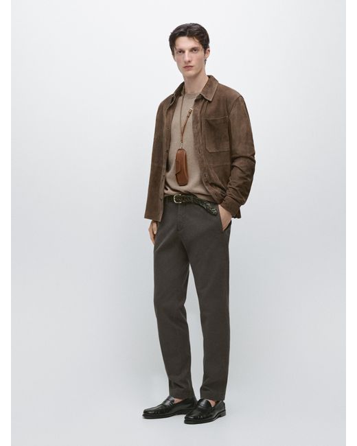 MASSIMO DUTTI Brown Cotton Blend Slim Fit Trousers for men