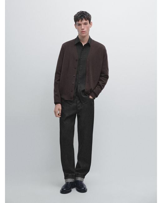 Cardigan À Col En V En Laine Mélangée MASSIMO DUTTI pour homme en coloris Brown