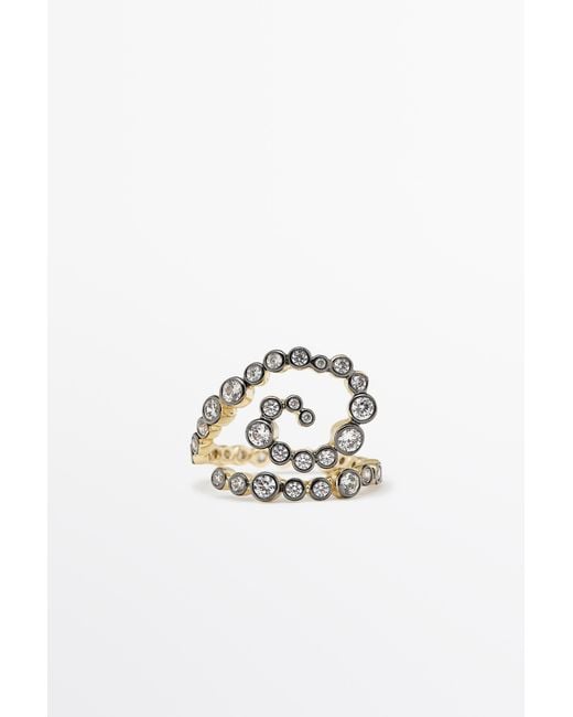 MASSIMO DUTTI Metallic Spiral Rhinestone Ring