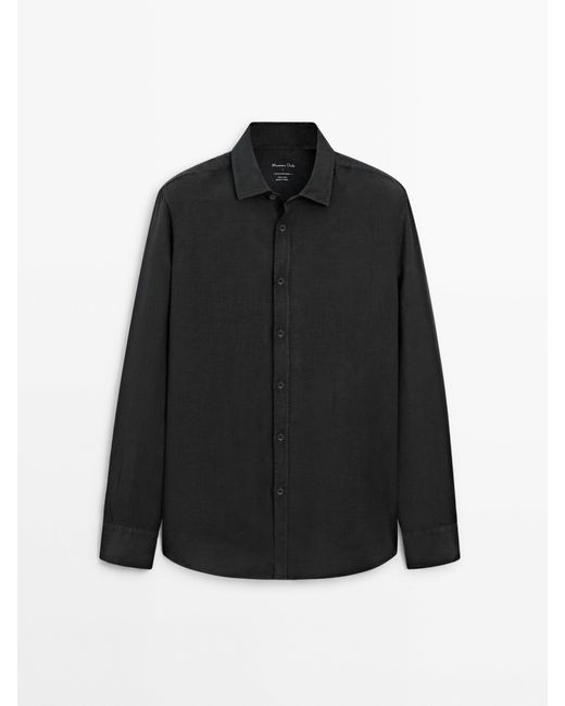 MASSIMO DUTTI Black Slim-Fit 100% Linen Shirt for men