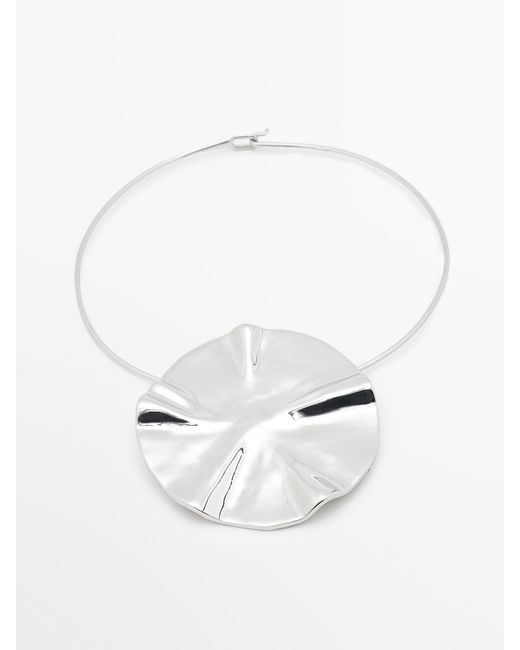 MASSIMO DUTTI White Rigid Necklace With Textured Piece Detail