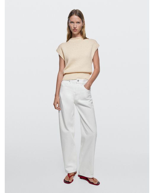 MASSIMO DUTTI White Mid-Rise Balloon Fit Jeans