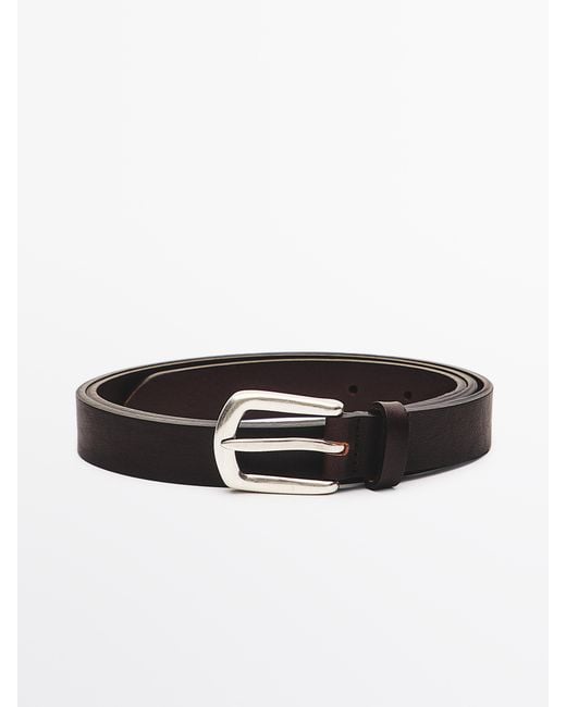 MASSIMO DUTTI Brown Nappa Leather Belt for men