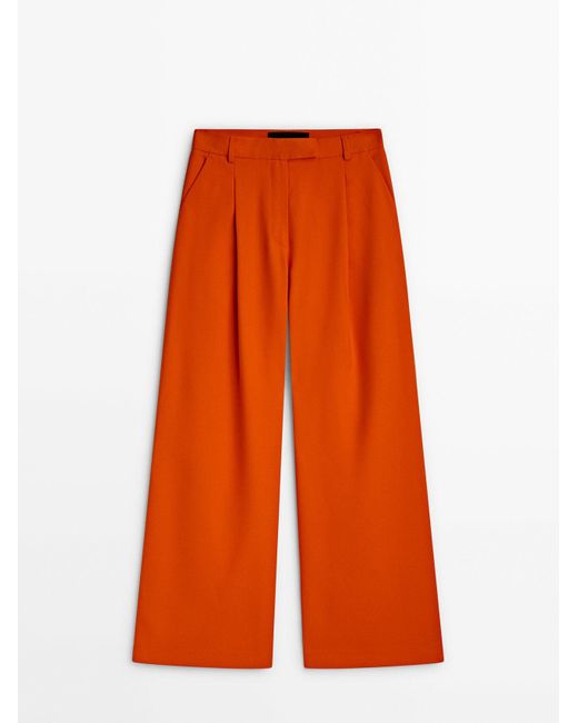 MASSIMO DUTTI Wide-Leg Trousers With Darts in Orange | Lyst