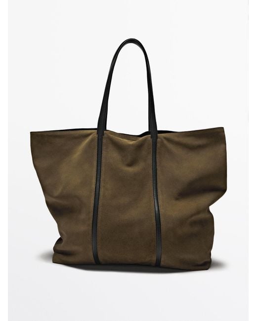MASSIMO DUTTI Brown Split Suede Leather Tote Bag for men