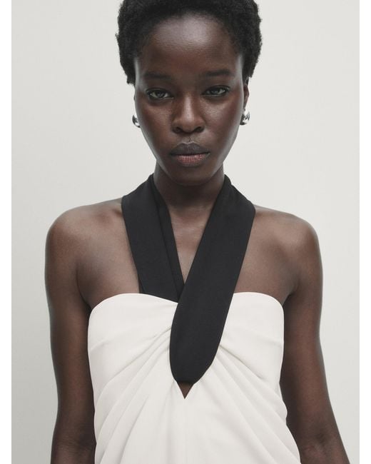 MASSIMO DUTTI Natural Long Dress With Contrast Tie