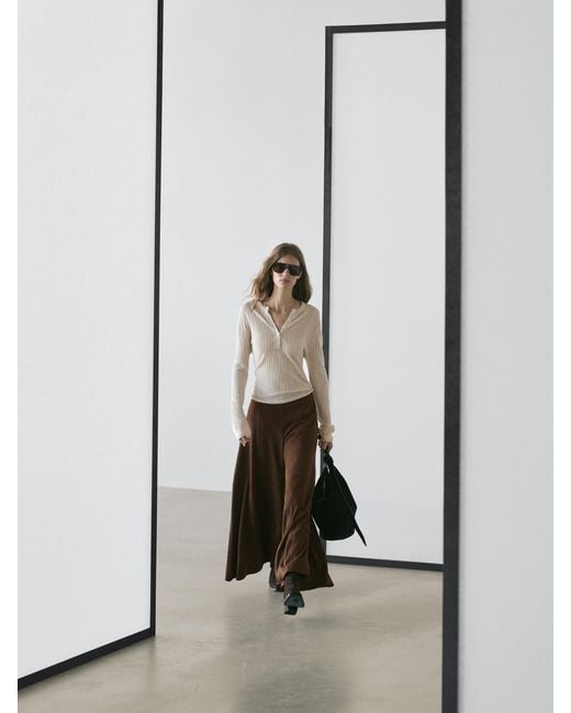 MASSIMO DUTTI Brown Flared Suede Trousers