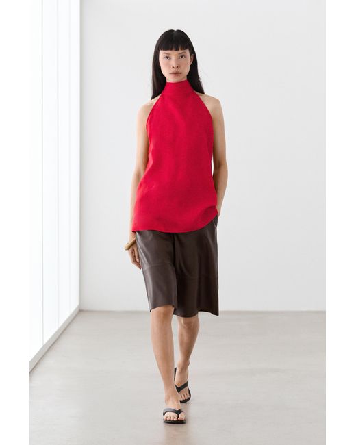 Top Halter Fluido 100% Lino MASSIMO DUTTI de color Red
