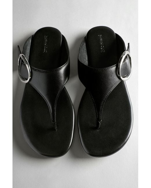 MASSIMO DUTTI Black Leather Sandals With Metal Ring