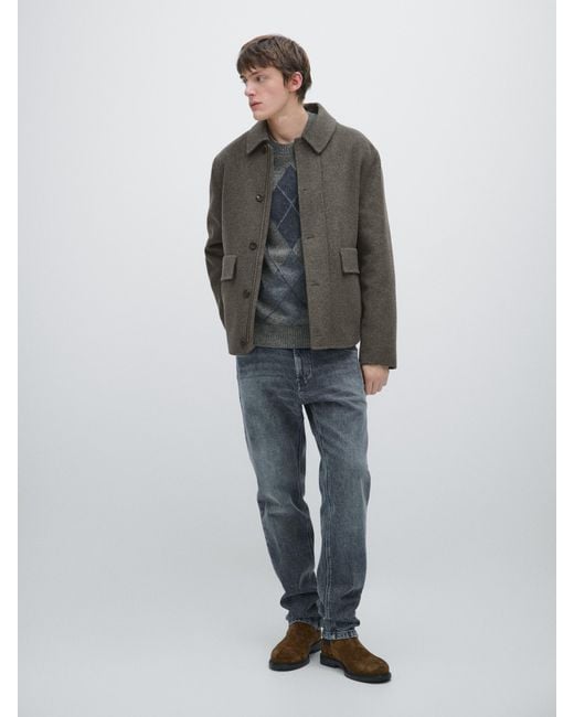 MASSIMO DUTTI Gray Short Wool Blend Coat With Padded Lining for men