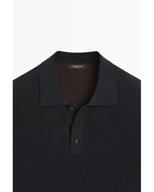 MASSIMO DUTTI Black 100% Cotton Textured Polo Shirt for men