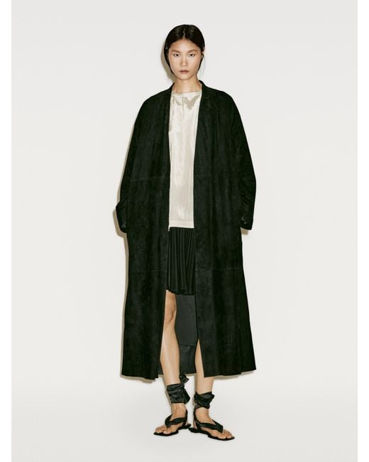 MASSIMO DUTTI Green Long Suede Leather Kimono
