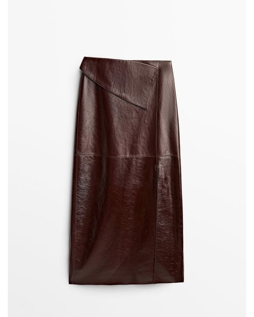 Massimo Dutti Long Leather Skirt Limited Edition In Brown Lyst