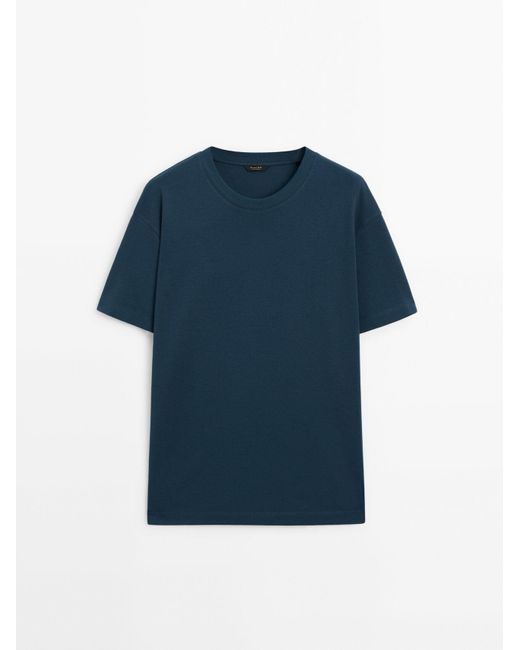 MASSIMO DUTTI 100% Cotton Medium Weight T-Shirt in Blue for