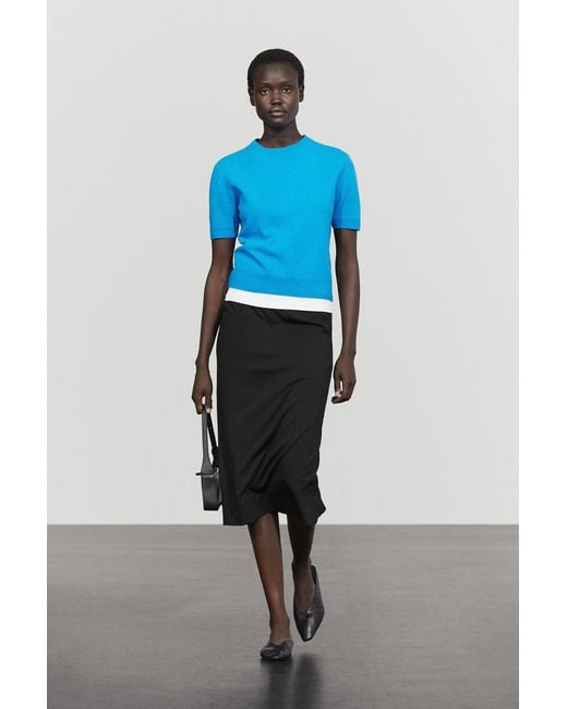 MASSIMO DUTTI Blue Straight Midi Skirt