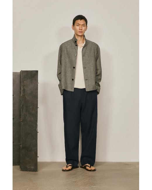 MASSIMO DUTTI Brown Linen Herringbone Bomber for men