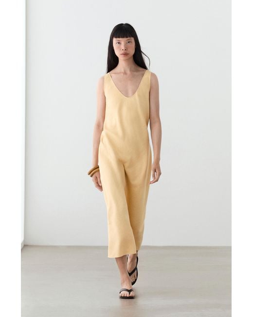 MASSIMO DUTTI Natural 100% Linen Strappy Midi Dress