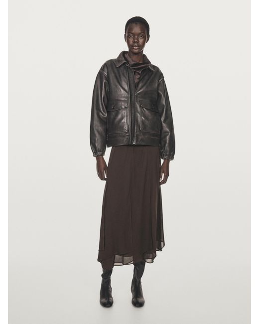MASSIMO DUTTI Brown Flowing Midi Skirt With Ruffles