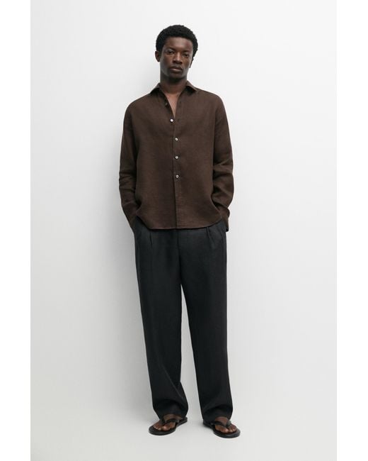 MASSIMO DUTTI Brown Regular Fit 100% Linen Shirt for men