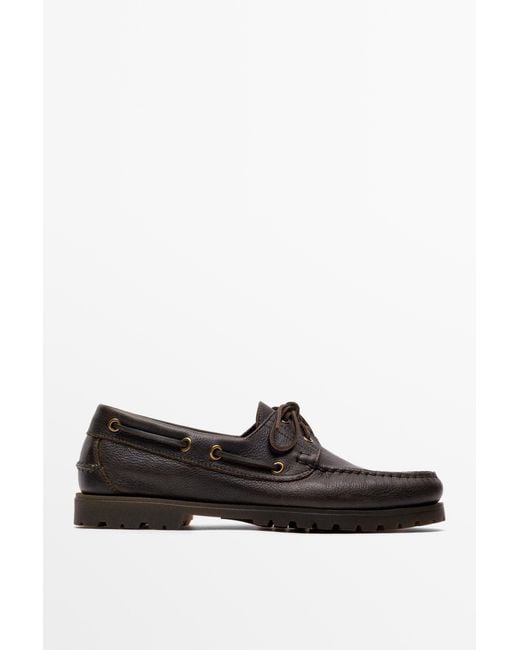MASSIMO DUTTI White Nappa Leather Boat Shoe for men