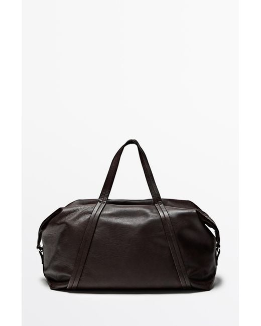MASSIMO DUTTI Black Nappa Leather Travel Bag for men
